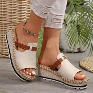 Summer New One-Piece Open-Toe Fashionable Women Wedge Heel Thick-Soled Slippers